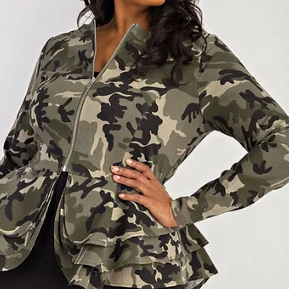 Plus Size Peplum Jacket in Camo
